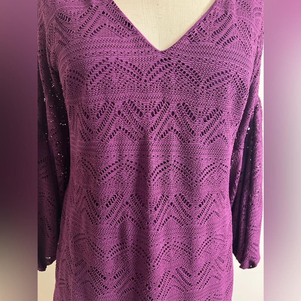 Maeve Anthropologie Leila Purple Lace Dress Balloon Sleeve Size Medium - Picture 3 of 11